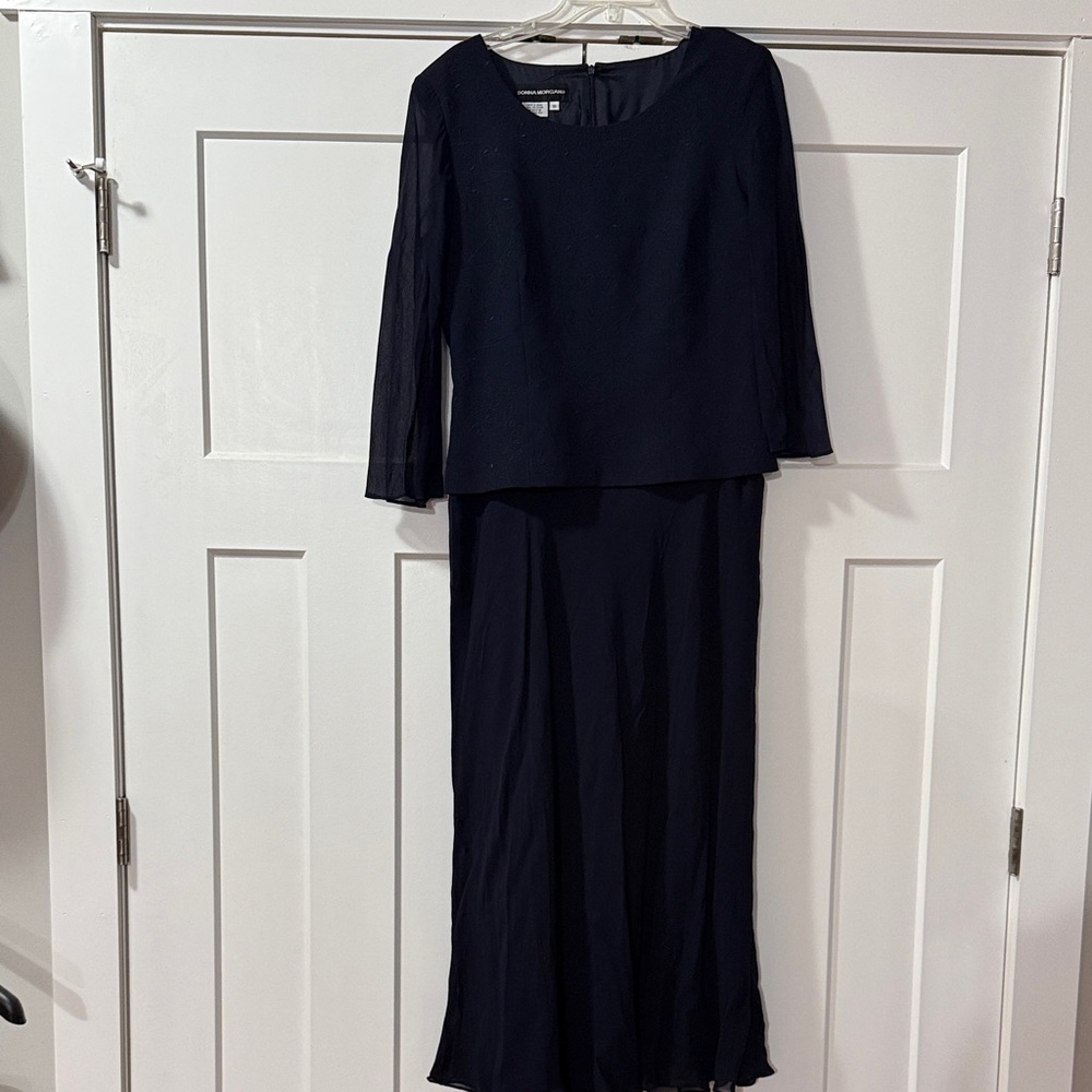Donna Morgan Navy Dress with Embroidered Detail